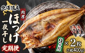 【定期便 9ヶ月】北海道産ほっけ一夜干し（400g以上）×2枚 | 釧路町の匠が贈る 北の至宝 ホッケ 干物 焼魚 焼き魚 白身魚 定期便 セット ひもの 魚干物 一人暮らし セット おかず 冷凍 魚介類 海鮮 絶品 人気 ヒロセ 北海道 釧路町 釧路超 特産品 121-1262-158-005