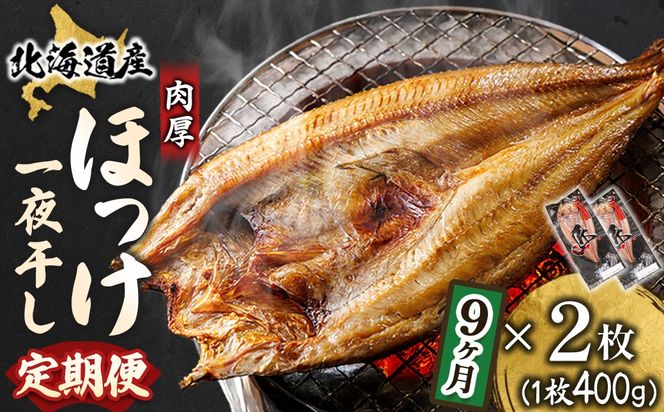 【定期便 9ヶ月】北海道産ほっけ一夜干し（400g以上）×2枚 | 釧路町の匠が贈る 北の至宝 ホッケ 干物 焼魚 焼き魚 白身魚 定期便 セット ひもの 魚干物 一人暮らし セット おかず 冷凍 魚介類 海鮮 絶品 人気 ヒロセ 北海道 釧路町 釧路超 特産品 121-1262-158-005