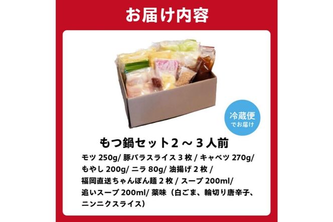 秘伝もつ鍋セット（野菜付き） 2～3人前 【0065-001】