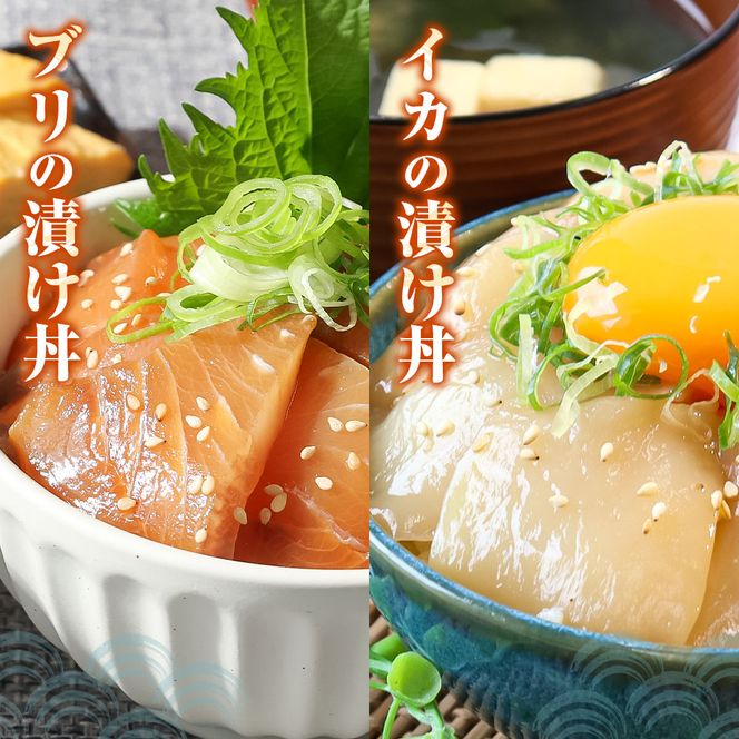 高知 海鮮漬け丼の素（7種×各1P）セット 鯛 鮪 鰤 カンパチ サバ 鰹たたき イカ いか 天然 漬け 丼 素 海鮮 醤油漬け 小分けパック 手巻き寿司 お茶漬け【企業組合　宇佐もん工房】 [BQAB022]