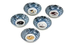 九谷焼　3号小鉢揃　眠り猫 （5枚セット）a01 食器 キッチン雑貨 キッチンアイテム 雑貨 小物 お皿 小皿 食卓 テーブルコーディネート 