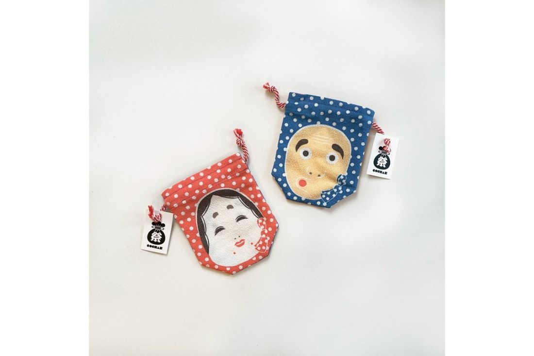 丹後ちりめん 祭巾着(ひょっとこおかめ) サイズ:約17cm×13cm DZ00027-01
