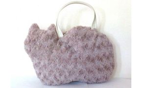 オリジナルネコ型トートバッグ　ローズファー グレー猫 ファッション かばん ふわふわ 手触り エコファー 珍しい 柔らかい おすすめ 