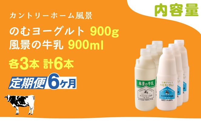 【定期6ヶ月】のむヨーグルト900g 風景の牛乳900ml 各3本 SKB101