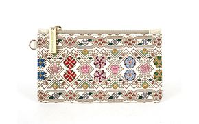 【文庫屋大関】すっきりカードケース　花菱【皮革工芸品】 ファッション小物 雑貨 フラグメントケース 小銭入れ付き 収納 スマート 日本製 花柄 