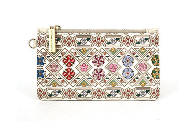 【文庫屋大関】すっきりカードケース　花菱【皮革工芸品】 ファッション小物 雑貨 フラグメントケース 小銭入れ付き 収納 スマート 日本製 花柄 