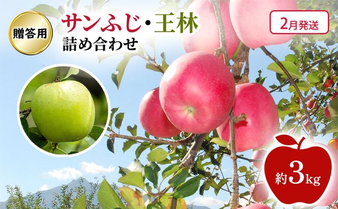 【2月発送】贈答用 サンふじ・王林 詰め合わせ 約3kg 果物類 フルーツ 林檎 リンゴ 鶴田町 青森県 おやつ デザート