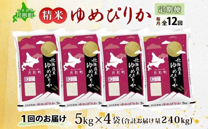 【令和8年産先行予約】北海道 定期便 12ヵ月連続12回 令和8年産 ゆめぴりか 5kg×4袋 特A 精米 米 白米 ご飯 お米 ごはん 国産 ブランド米 肉料理 ギフト 常温 お取り寄せ 産地直送 送料無料 