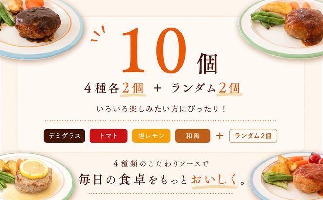 【茨城県共通返礼品】 ◎無添加◎ 4種のハンバーグ 食べ比べ ローズポーク使用 詰合せ 国産 特製ソース 10個 個包装  ハンバーグ 冷凍 小分け 簡単 詰め合わせ はんばーぐ 惣菜 ソース付 ジューシー 柔らかい 弁当 特製 人気 ポーク 冷凍食品 おかず K2716