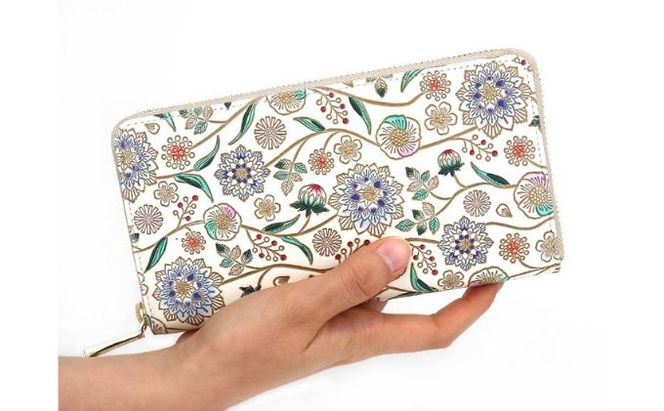 【文庫屋大関】 大容量　ぐるっとファスナーの長財布　ダリア＜コバルトブルー＞【皮革工芸品】 ファッション小物 民芸品 