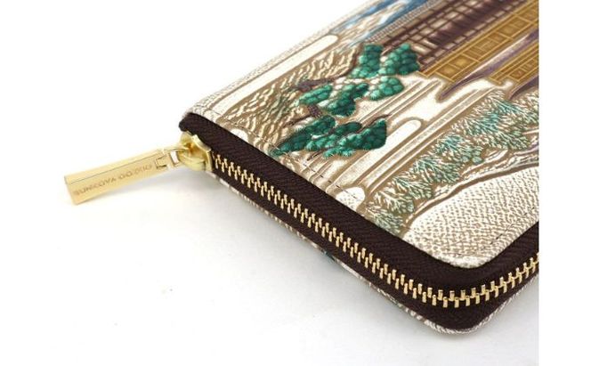 【文庫屋大関】大容量　ぐるっとファスナーの長財布　浮世絵　金閣寺【皮革工芸品】 ファッション 小物 仕切り カードポケット ロングポケット 