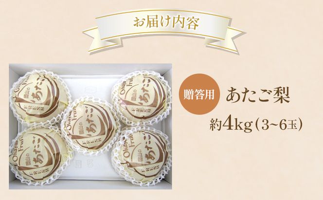 梨 2026年 贈答用 あたご梨 約4kg (3～6玉) フルーツ 果物 岡山 赤磐市