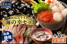  【3ヶ月定期便】船長おすすめ！海の幸セット ( ほたて ホタテ 海鮮丼 ほっけ 鮭 いか サーモン しじみ 定期便 魚介 )【999-0195】