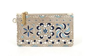 【文庫屋大関】すっきりカードケース　錦紗＜青＞【皮革工芸品】 ファッション小物 雑貨 フラグメントケース 小銭入れ付き 収納 スマート 日本製 ブルー 