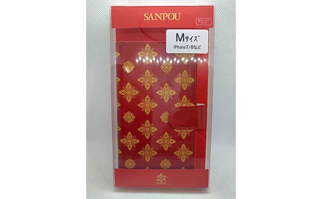 抗ウィルス天平文様手帳型汎用スマートフォンケース赤地唐花　Mサイズ 小物 