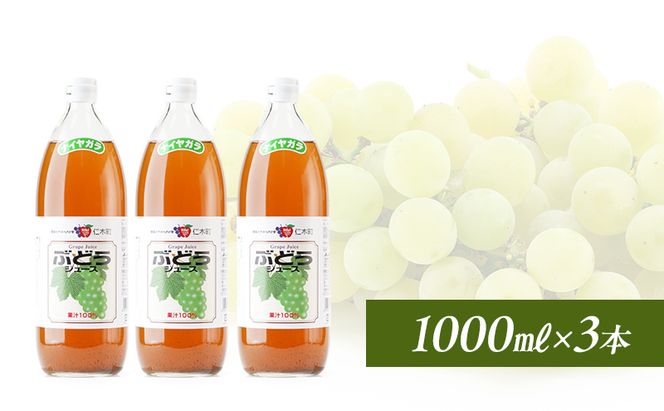 北海道仁木産ぶどうジュース（品種：ナイヤガラ）：1000ml×3本 果汁飲料 野菜飲料 ブドウ ぶどう ジュース[JA新おたる] 