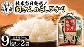 《 特別栽培米 》令和6年産 精米日出荷 関さんの「 こしひかり 」 9kg × 2袋 ( 玄米時 20kg ) 新鮮 コシヒカリ 精米 米 こめ コメ 特別栽培農産物 認定米 [AM086us]