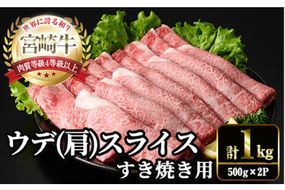 宮崎牛 肩(ウデ) スライス (計1kg・500g×2P) すき焼き お肉 牛肉 黒毛和牛 宮崎牛 ブランド和牛 冷凍 国産 肩 ウデ スライス 宮崎県産 しゃぶしゃぶ 【YM-14】【YAMATO株式会社】