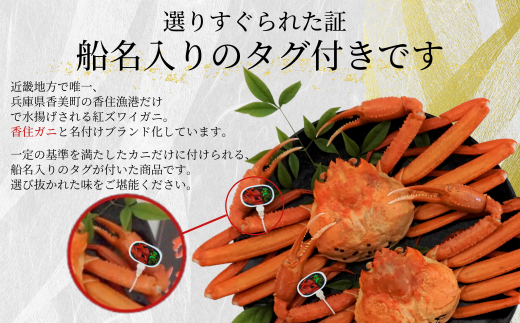 【香住ガニ（ボイル）大 タグ付き 約800g×2枚 冷蔵】【令和8年11月以降発送予定】カニ 甘み 強い かに カニ 蟹 香住がに 紅ずわいがに ベニズワイガニ 脚 爪 身 ほぐし むき身 かにすき 鍋 大人気 ふるさと納税 おすすめ 兵庫 香美 香住 但馬漁業 遊魚館 03-08