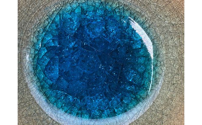 虫明焼 灰釉彩貫入盃(小鉢・青、黒井博史 作) 工芸品 食器 酒器 盃