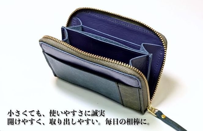 099H4024 板谷革工房 本革小銭入れ「一針の誠実」（紺×青緑×オリーブ）