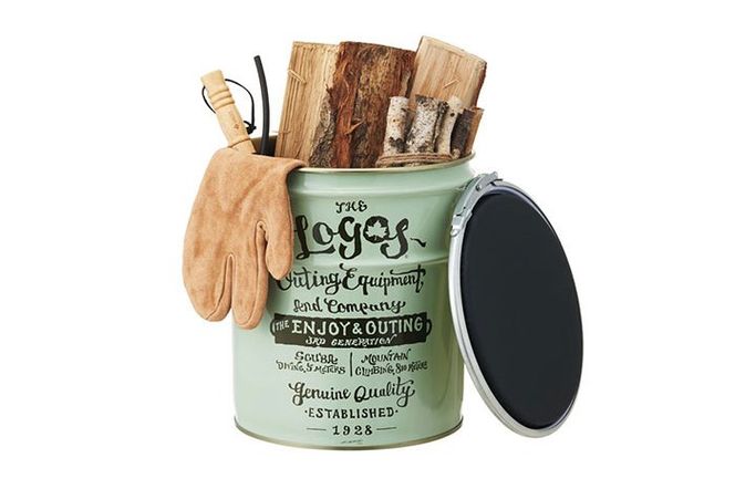 ヴィンテージペールCAN キャンプ 雑貨 LOGOS コラボ ロゴ入り アウトドアグッズ インテリア スチール製 容量18L 小道具 使用前の炭 収納 スツール 荷物入れ 小物入れ 