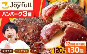 【全12回定期便】【福岡工場直送】ジョイフル ハンバーグ スペシャル 詰め合わせ 3種 30個セット 《築上町》【株式会社　ジョイフル】[ABAA044]
