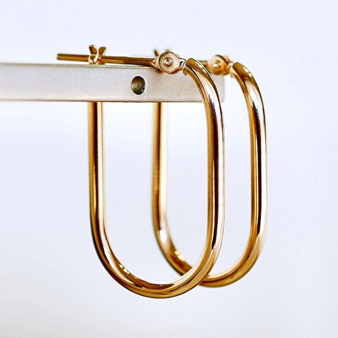 【ジュエリー】K10イエローゴールド 地金  おしゃれ オーバル フープ ピアス 保証書付 SKR-2121  242-014