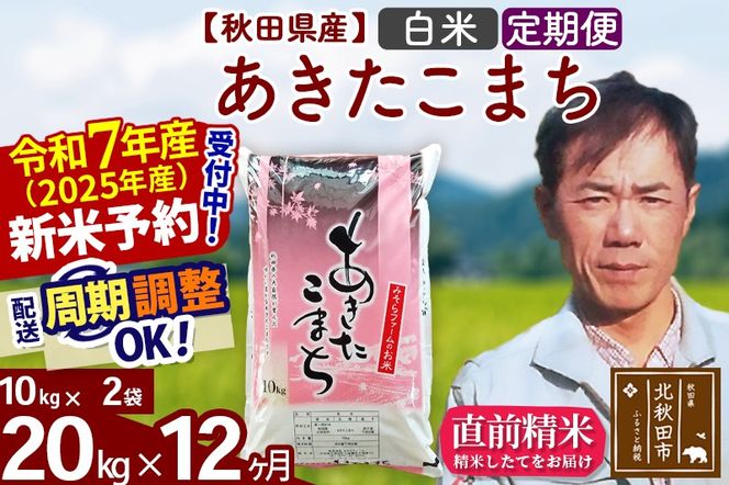 ※令和7年産 新米予約※《定期便12ヶ月》秋田県産 あきたこまち 20kg【白米】(10kg袋) 2025年産 お届け周期調整可能 隔月に調整OK お米 みそらファーム|msrf-10812