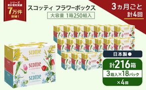 定期便 ティッシュ スコッティ フラワーボックス 3箱 × 18 パック《 3ヶ月ごと計 4回 》ティッシュセット