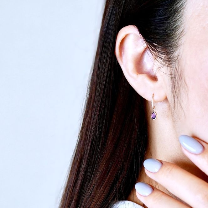 K10YG(10金) イエローゴールド 揺れる アメシスト アンティーク ピアス 保証書付 SR-2223-1 242-043-a