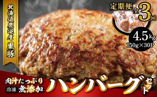 鹿追産　自然放牧黒豚　肉汁たっぷり無添加ハンバーグセット　3ヶ月定期便　150ｇ×10 SKN020