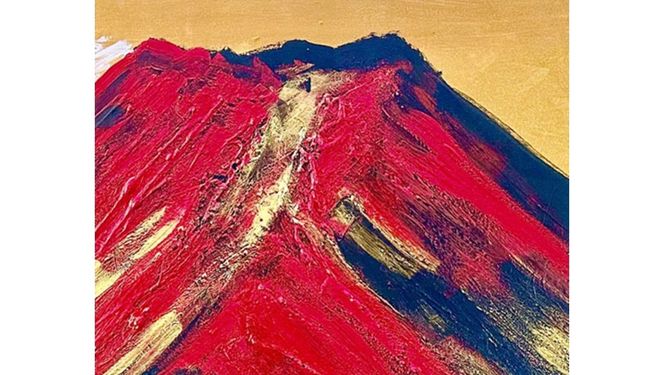 富士山溶岩パワーアート「黄金雲に浮かぶ開運赤富士」 絵画 アート インテリア  霊峰富士 溶岩絵画 額入り ナチュロック 山梨 富士吉田