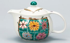 九谷焼（茶こし付）ポット急須　フラワーBOX　Ｒｅｉｋｏ作 a03 焼き物 民芸品 工芸品 食器 