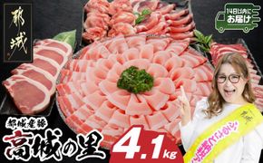 「高城の里」わくわく4.1kgセット(真空)≪みやこんじょ快速便≫_22-8401-s-R_(都城市) リピーター続出‼ 豚肉 都城産豚 高城の里 しゃぶしゃぶ バラ 焼肉 切り落とし 肩ローススライス ロース とんかつ  ブランド豚