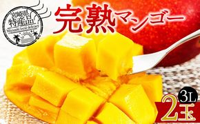 ＜宮崎県産 完熟マンゴー 3L 合計2玉＞入金確認後、2025年7月初旬迄に順次出荷【選べる 大きさ サイズ 国産 かんじゅく とろける 果物 果実 フルーツ 南国 芳醇 甘い 旬 濃厚 贈り物 プレゼント（株）ワールドワイドトレード 宮崎県 国富町】【b0955_ww】