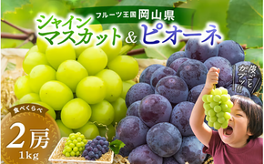【2026年先行予約】 シャインマスカット&ニューピオーネ 1kg～1.5kg（2房） 2026年9月中旬～ 受付順に発送予定 贈答用にも 花笑み農園 ぶどう 岡山 真庭 ピオーネ 詰め合わせ 食べ比べ シャインマスカット 【hana007-03】