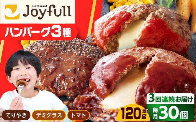 【全3回定期便】【福岡工場直送】ジョイフル ハンバーグ スペシャル 詰め合わせ 3種 30個セット 【2025年5月中旬以降順次発送】《築上町》【株式会社　ジョイフル】[ABAA042]