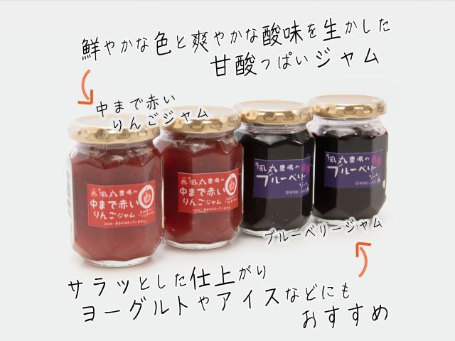 ジャム 青森 果肉まで赤い りんごジャム + ブルーベリージャム 4個 詰め合わせ セット 風丸農場 無添加 りんご アップル ブルーベリー 食べ比べ 瓶 フルーツ 果物 朝食 ヨーグルト パン 青森県産 青森県