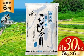 【6回 無洗米 定期便 】〈2026年3月より初回出荷〉石川県産 こしひかり 5kg×6回 総計30kg [中橋商事 石川県 宝達志水町 38601337] 米 お米 白米 精米 ご飯 ごはん コシヒカリ