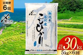 【6回 無洗米 定期便 】石川県産 こしひかり 5kg×6回 総計30kg [中橋商事 石川県 宝達志水町 38601337] 米 お米 白米 精米 ご飯 ごはん コシヒカリ