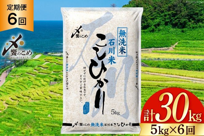 【6回 無洗米 定期便 】〈2026年3月より初回出荷〉石川県産 こしひかり 5kg×6回 総計30kg [中橋商事 石川県 宝達志水町 38601337] 米 お米 白米 精米 ご飯 ごはん コシヒカリ