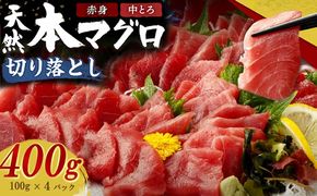 マグロ 中トロ  赤身 切落し【400g (100g×4パック)】天然 本マグロ 本まぐろ まぐろ マグロ 鮪 刺身 刺し身 魚 惣菜 海鮮丼 魚介類 食べきりサイズ 小分け 冷凍 訳あり 不揃い 10000円 送料無料 室戸 mgr tk024