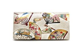 【文庫屋大関】束入れ 四季扇面【皮革工芸品】 財布 お札 お札入れ 長財布 カード 小銭 牛革 手作り 日本製 墨田区 東京都