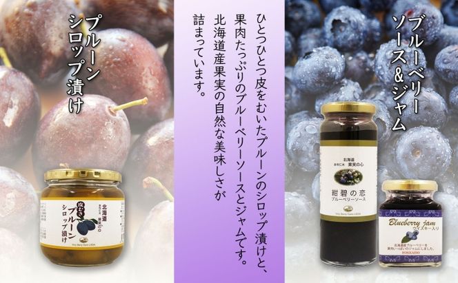 無地熨斗 北海道産 プルーンシロップ漬け ブルーベリーソース ブルーベリージャム 計3個 セット 詰め合わせ ギフト 熨斗付き フルーツ 果物 コンポート 自然農園 お取り寄せ ギフト 産地直送 のし 