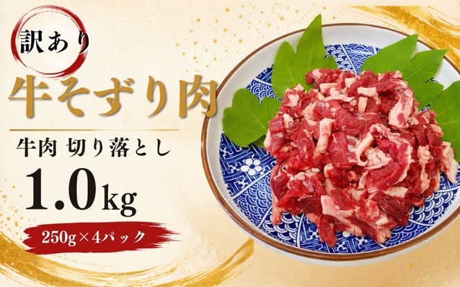 〈訳あり〉 牛そずり肉 牛肉 切り落とし 1.0kg(250g×4) 岡山県産 国産牛 黒 ギフト お歳暮 お中元 プレゼント 【ymmt002-01】
