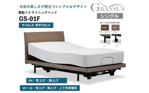 フランスベッド電動リクライニングGS-01F（2モーター：背上げ・脚上げ／3モーター：背上げ・脚上げ・上下昇降）マットレス付き　脚付きタイプ／キャスタータイプ（シングル）