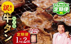 099Z433 【定期便】ねぎ塩 牛たん（成型）合計 1kg 小分け 250g×4【牛タン 牛肉 焼肉用 薄切り 訳あり サイズ不揃い 2026年3月＆6月発送 全2回】