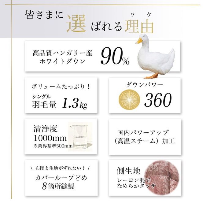 【ピンク】軽くて暖か 京都金桝 羽毛布団 本掛け シングル ハンガリーホワイトダウン90％ DP360 日本製 京都亀岡産 ｜ 冬用 掛け布団 掛布団 ｜ アクア 