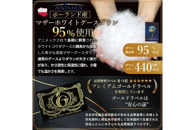 羽毛布団 掛け布団 マザーグースダウン95％ 【ダブル】 1.6kg ポーランド産 赤 / 川村羽毛 / 山梨県 韮崎市 [20743229] プレミアムゴールドラベル 羽毛掛け布団 布団 440dp 収納袋付